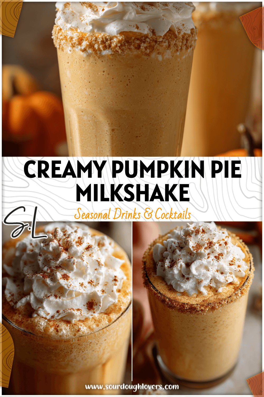 A frosty Pumpkin Pie Milkshake topped with whipped cream and cinnamon, capturing cozy Fall Flavors. 26